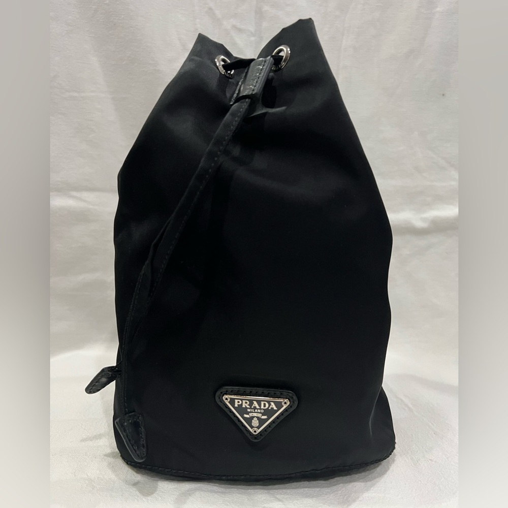 PRADA Nylon Vela Drawstring Pouch Black